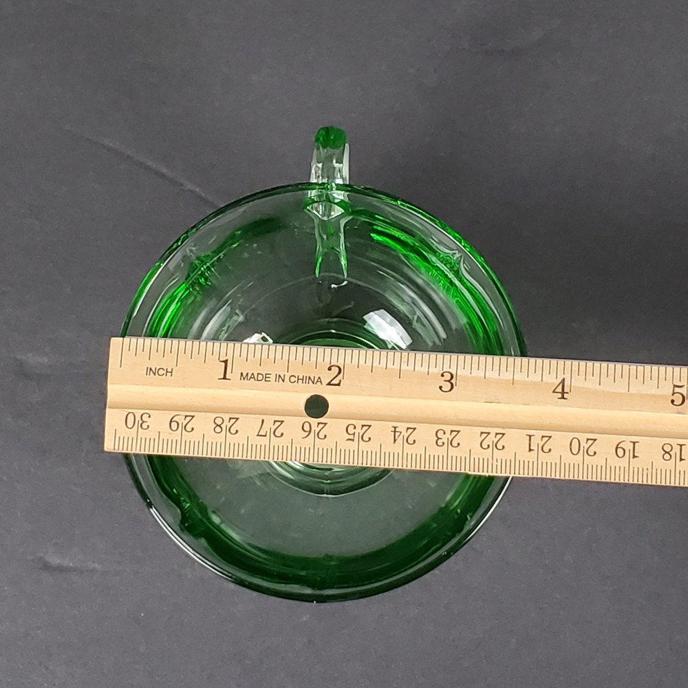 Vintage Green Uranium Glass Teacup Paneled Depression Glass Footed Glows UV - Picture 7 of 10